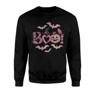 Pink Halloween Boo T Shirt with Pumpkins Witch Hat Bats 3 1.jpg