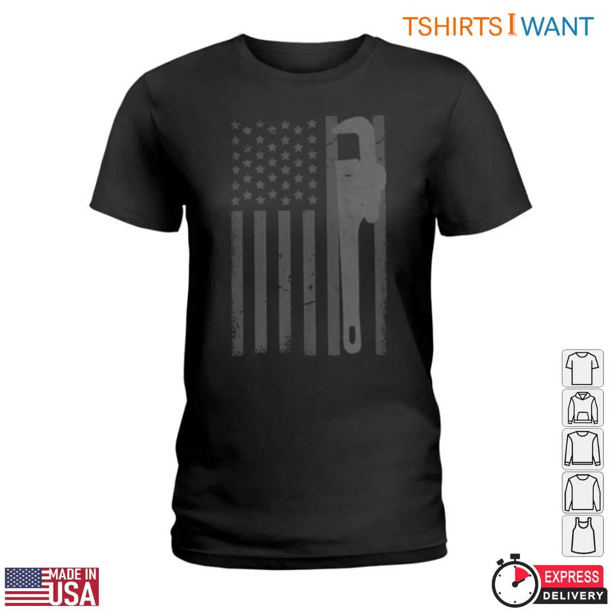 Plumber Flag T-Shirt - American Flag with Wrench Graphic Design 13 Plumber Flag T-Shirt Detail View