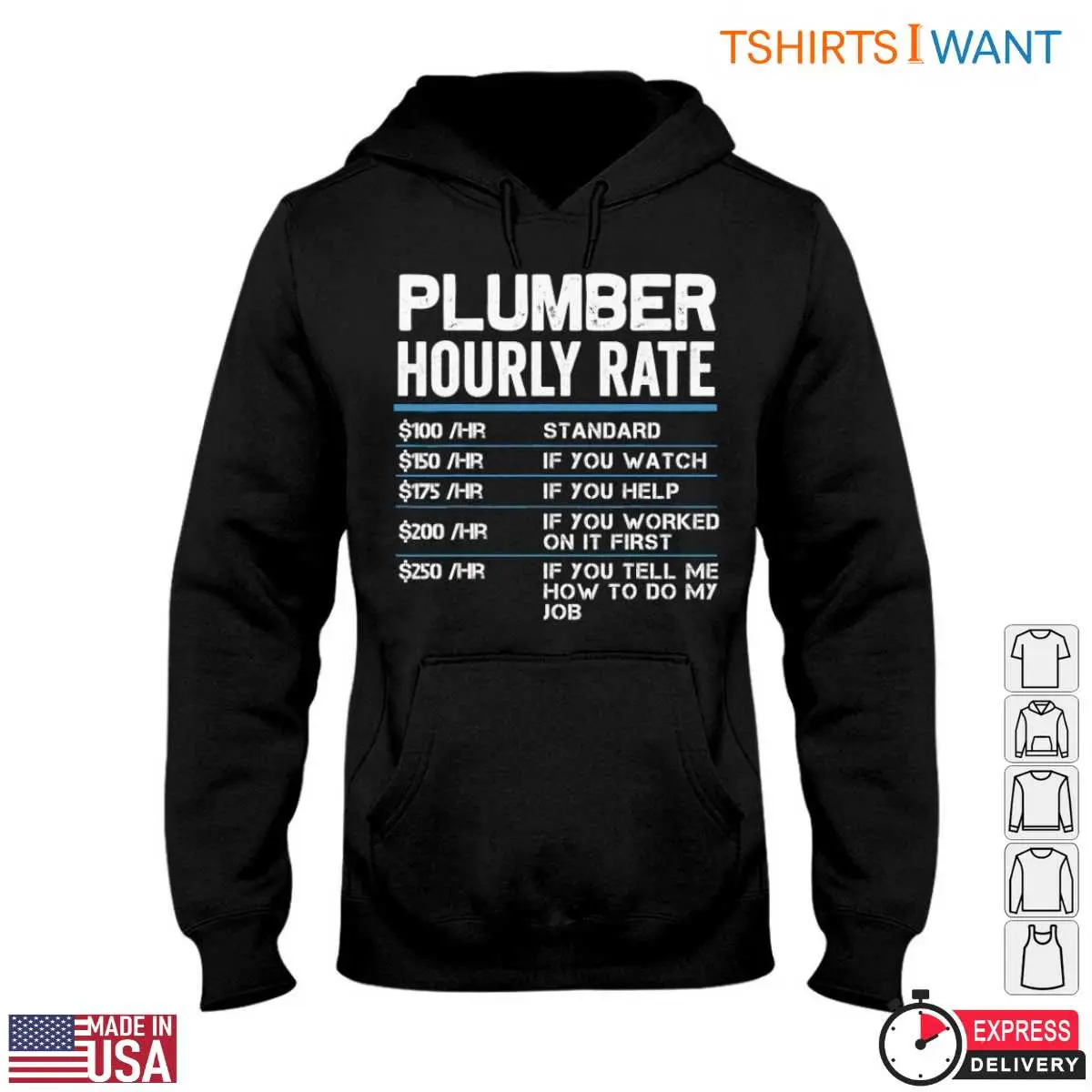 Plumber Hourly Rate T-Shirt - Standard and Extra Charges Plumbing Tee 13 Plumber Hourly Rate T-Shirt Detail View