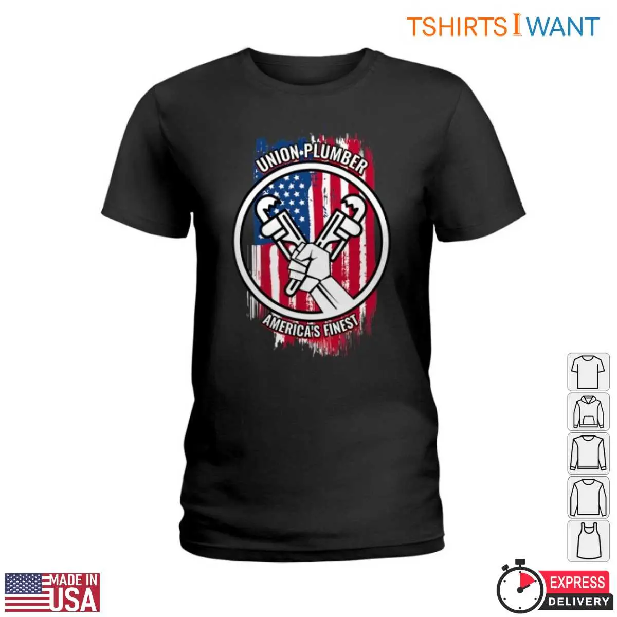 Plumber Union T-Shirt: America's Finest With Wrench And Flag Graphic 13 Plumber Union T-Shirt Detail View