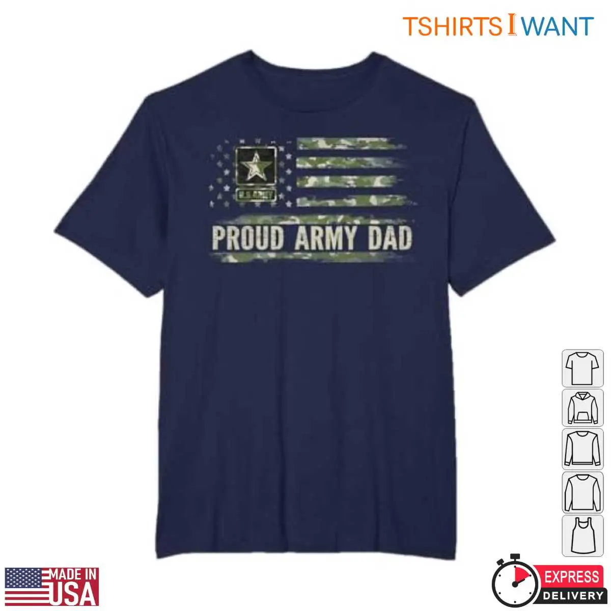 Proud Army Dad T-Shirt - Vintage American Flag US Army Patriotic Tee 16 Proud Army Dad T-Shirt Front View