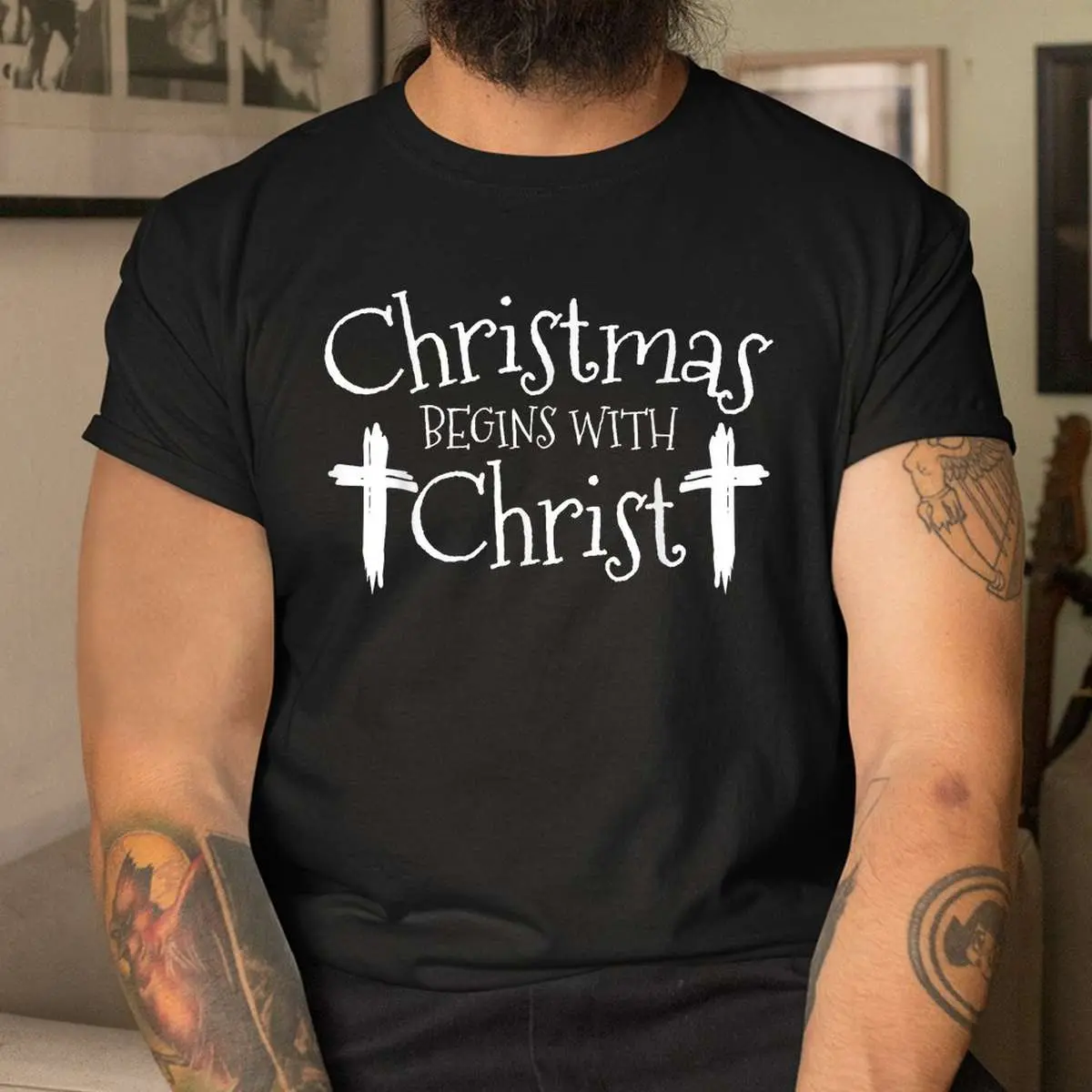 Religious Christmas Shirt - Christmas Begins With Christ Xmas Design 11 Religious Christmas Shirt Design