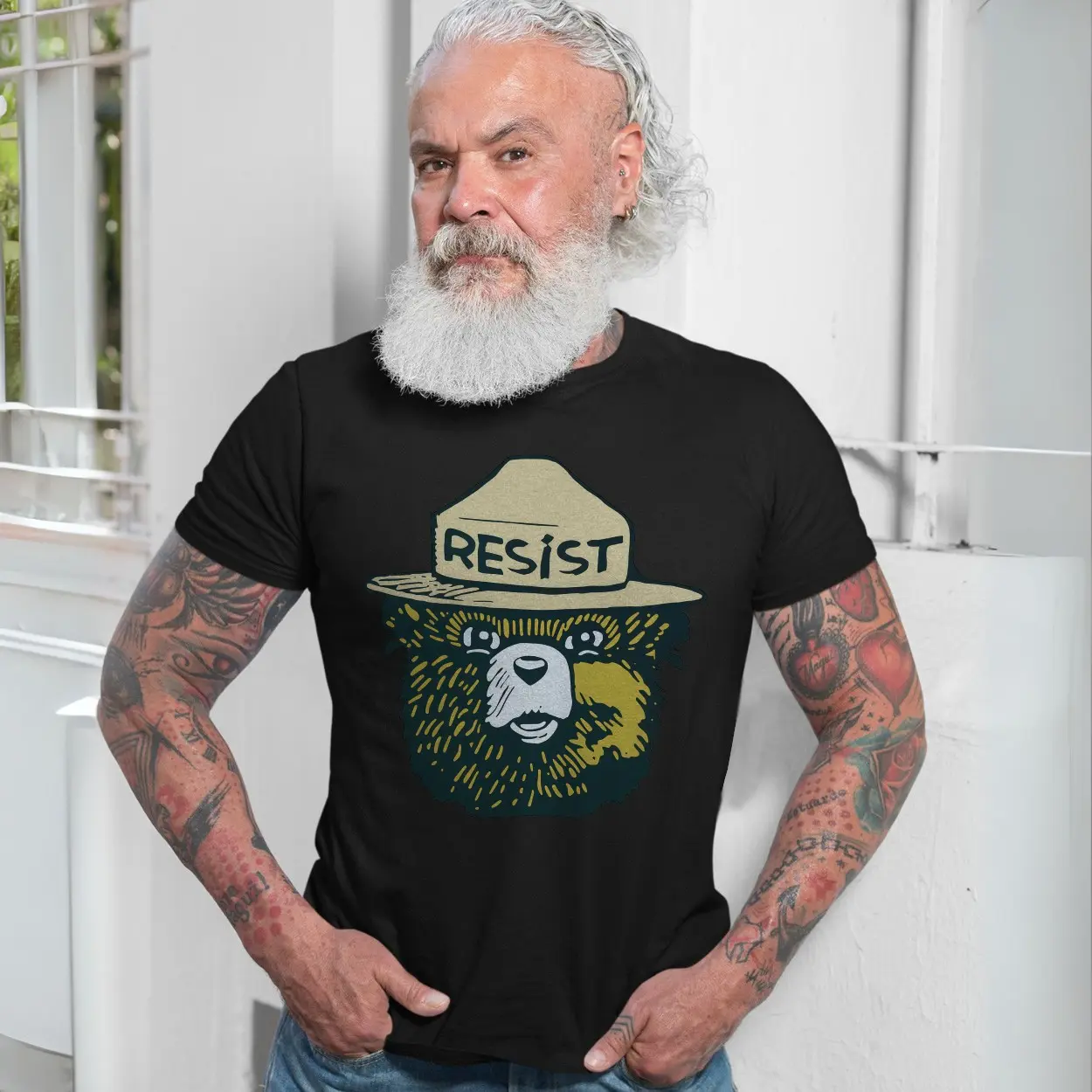 Resist Bear T Shirt E28093 Graphic Tee with Ranger Hat and Protest Message 7.jpg