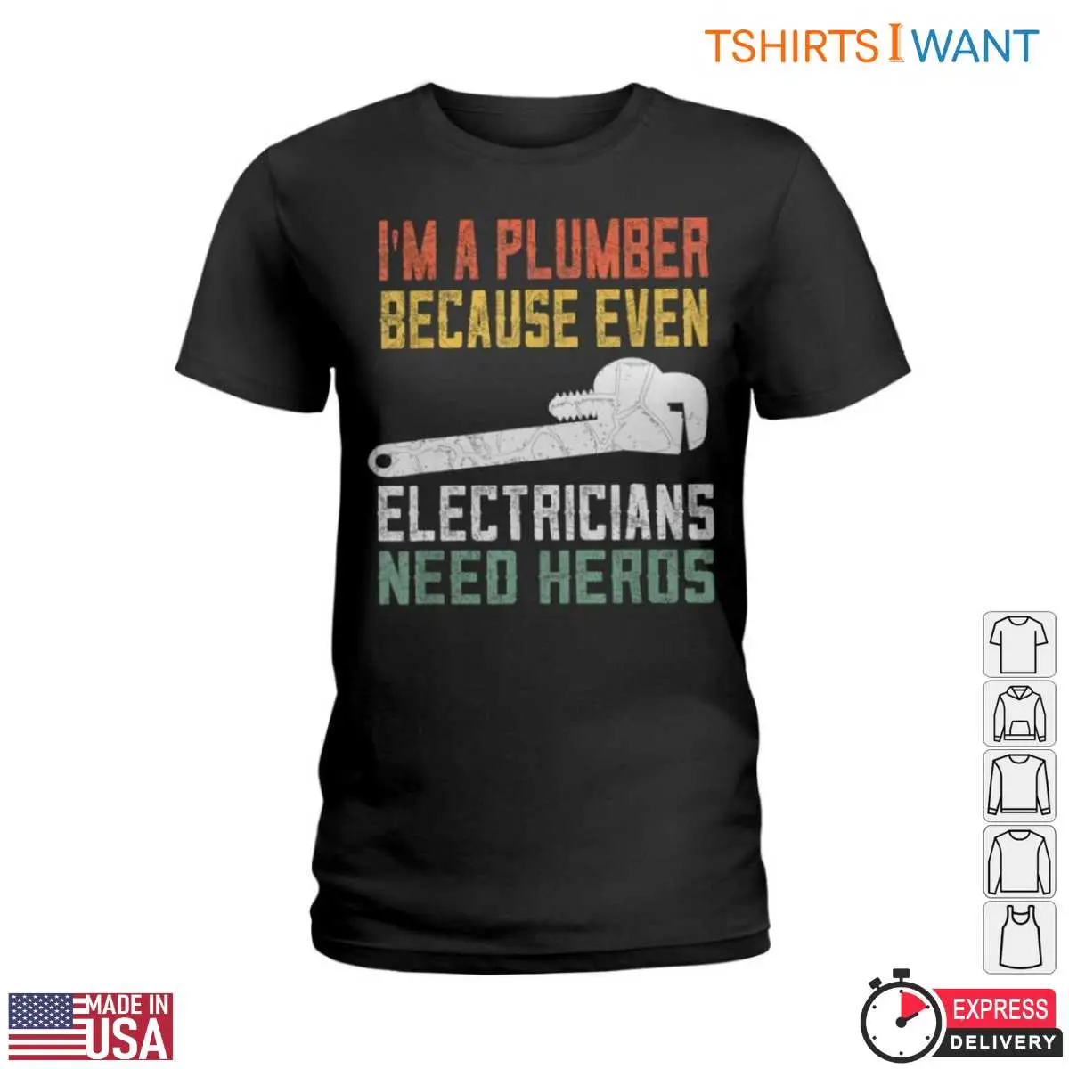 Retro Plumbing T-Shirt: Even Electricians Need Plumber Heroes Graphic Tee 13 Retro Plumbing T-Shirt Detail View