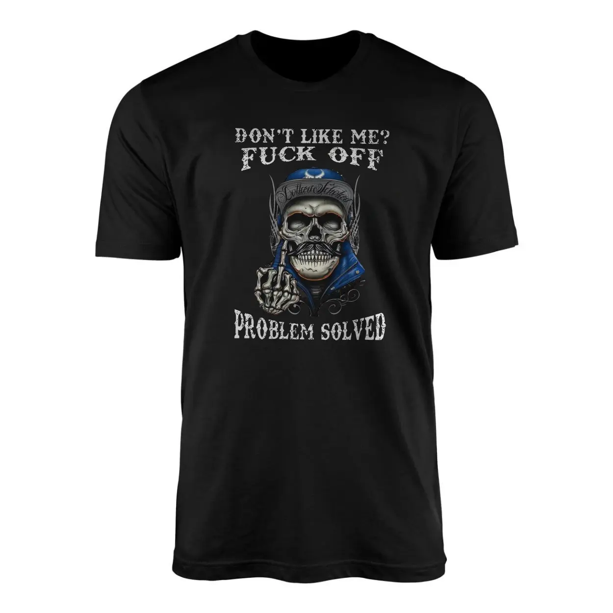 Rude Skeleton Middle Finger Tee E28093 Savage Attitude Problem Solved Shirt 1.jpg