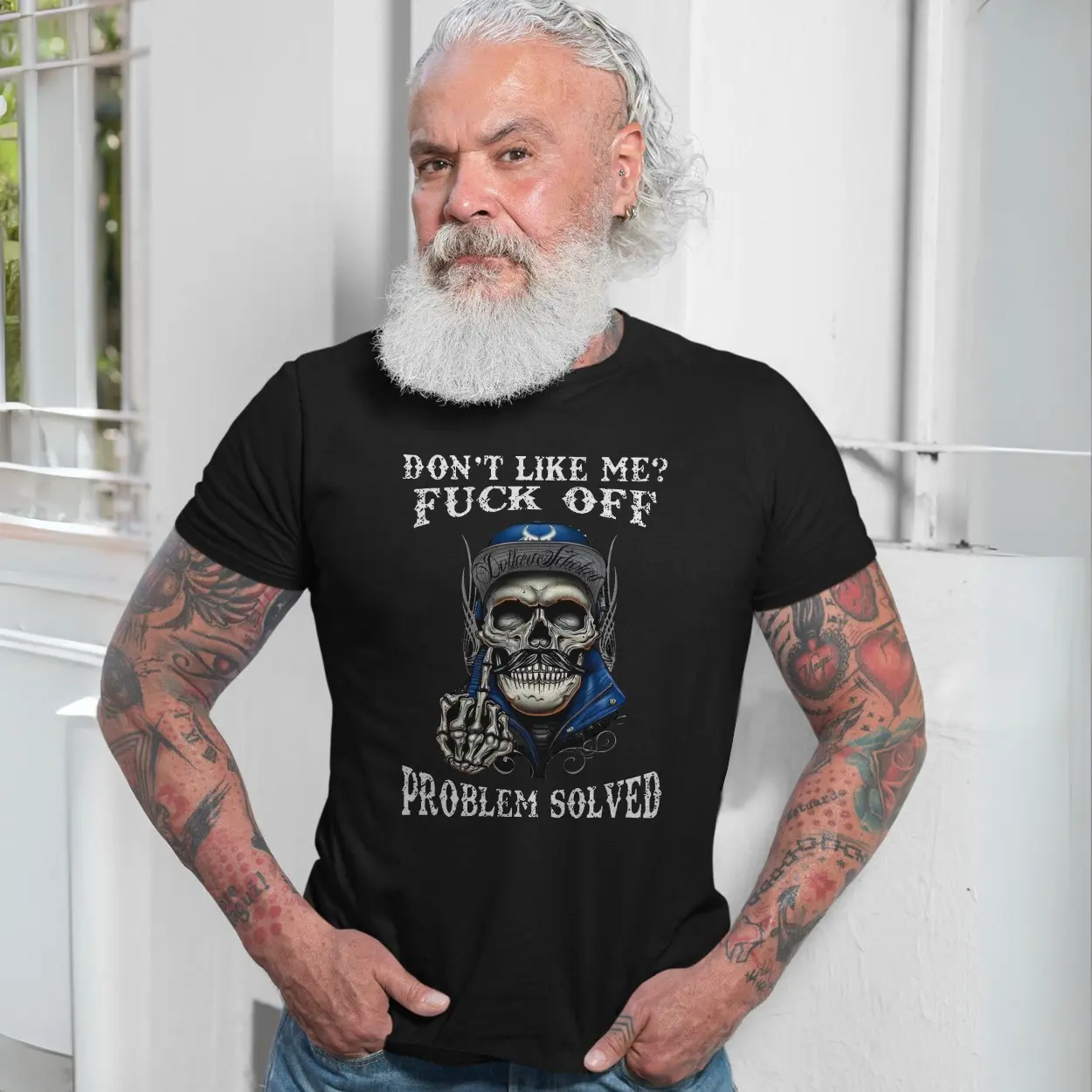 Rude Skeleton Middle Finger Tee E28093 Savage Attitude Problem Solved Shirt 7.jpg