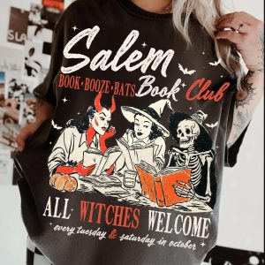 Salem Book Club Shirt – Funny Witches Read Booze Bats Halloween Tee 2