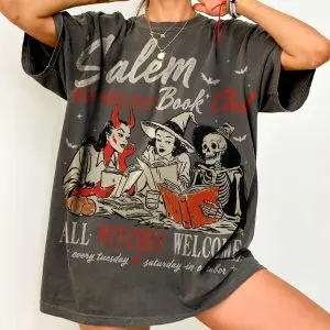 Salem Book Club Shirt – Funny Witches Read Booze Bats Halloween Tee 10 Salem Book Club Shirt – Funny Witches Read Booze Bats Halloween Tee 3