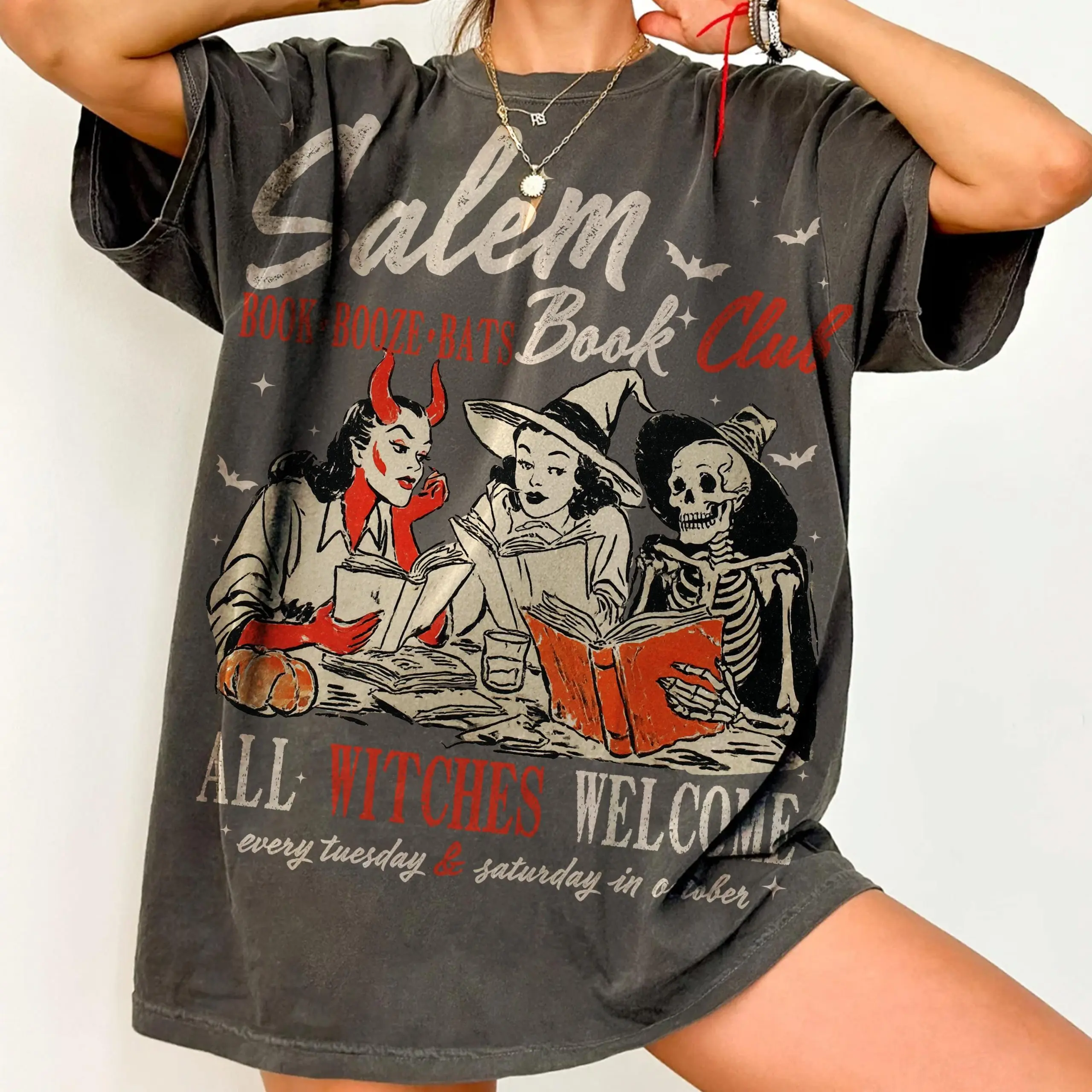 Salem Book Club Shirt – Funny Witches Read Booze Bats Halloween Tee 3
