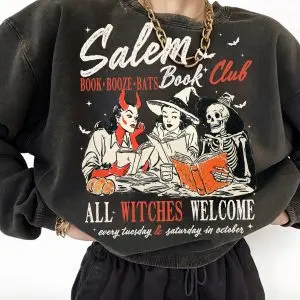 Salem Book Club Shirt – Funny Witches Read Booze Bats Halloween Tee 11 Salem Book Club Shirt – Funny Witches Read Booze Bats Halloween Tee 4