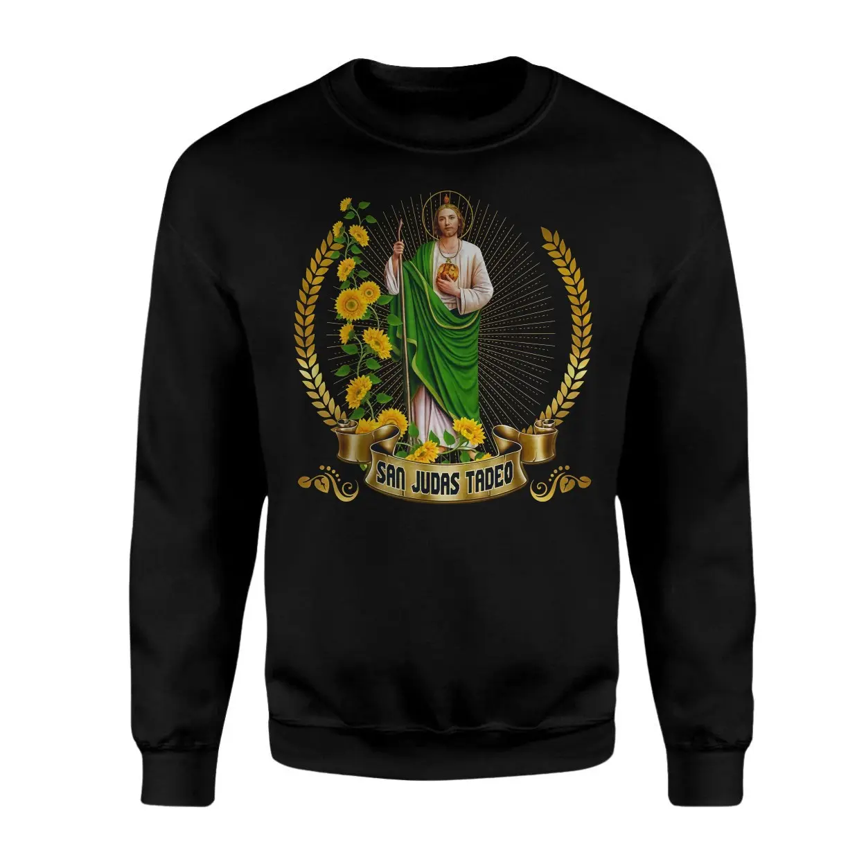 San Judas Tadeo T Shirt E28093 Religious Graphic Tee with Sunflowers 3.jpg