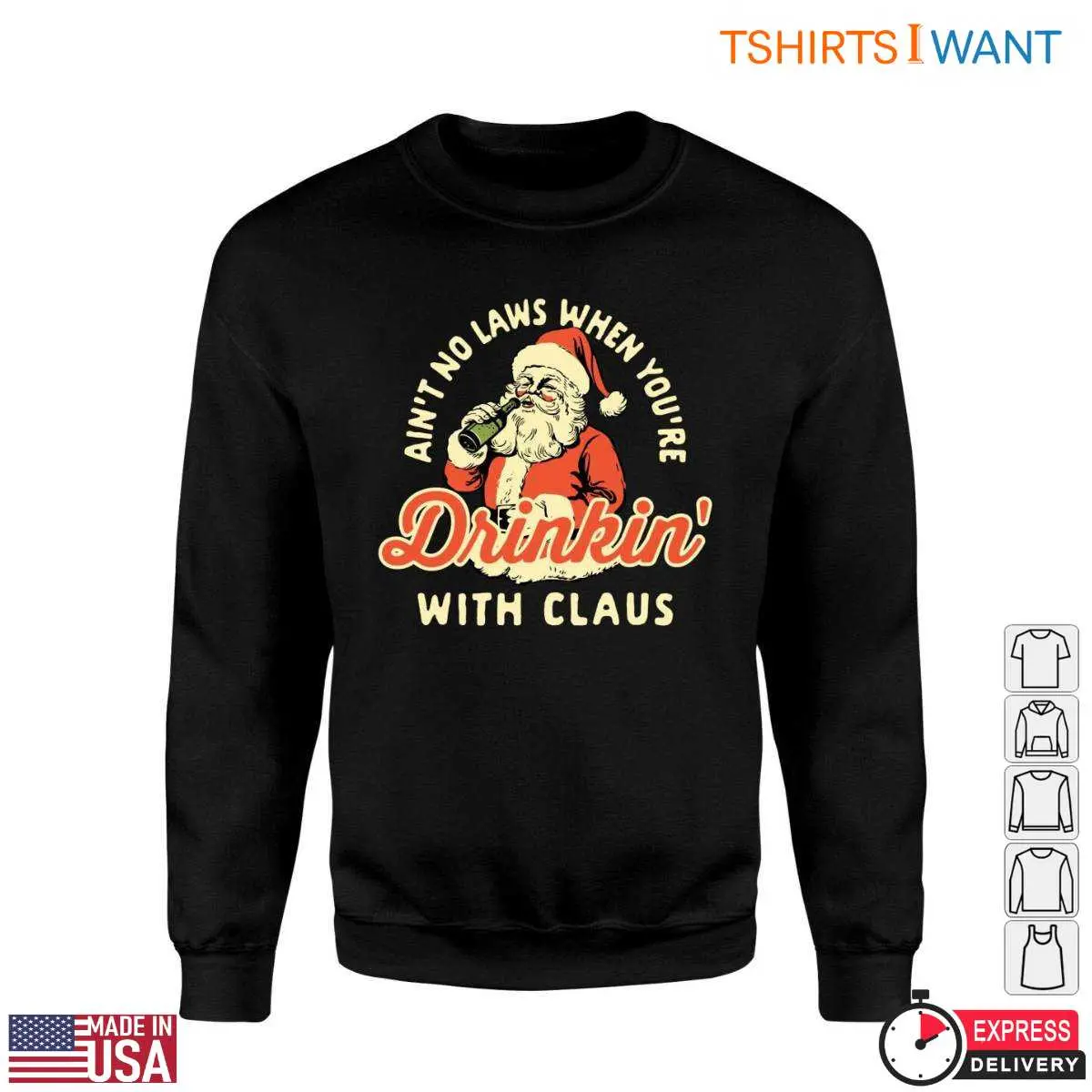Santa Claus Drinking T Shirt E28093 No Laws Drinkin with Claus 3.jpg