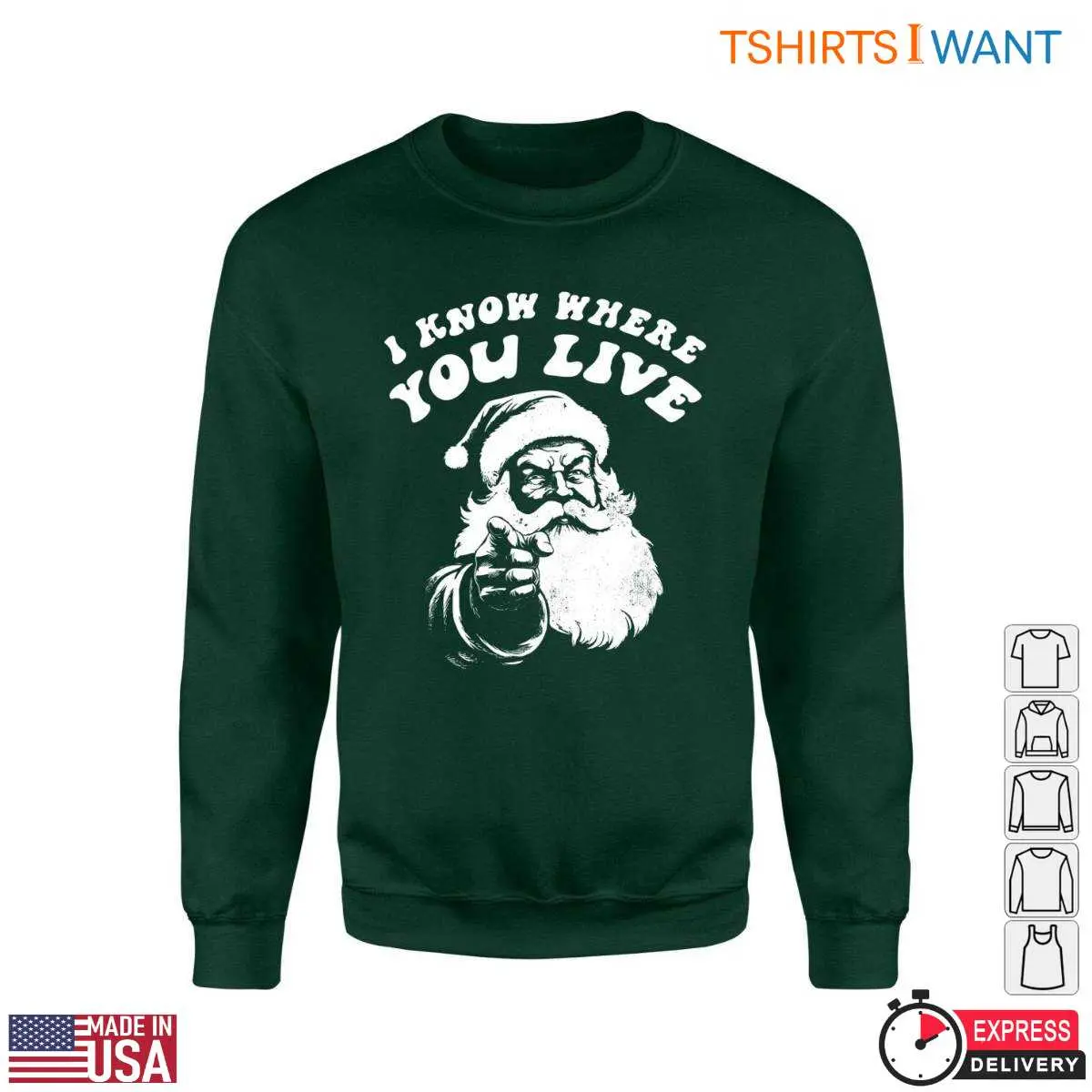 Santa Claus Funny Christmas T-Shirt - 'I Know Where You Live' Holiday Humor 11 Santa Claus Funny T-Shirt Detail