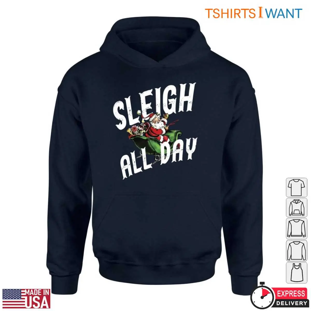 Santa In Sleigh T Shirt Sleigh All Day Christmas Tee 4 1.jpg