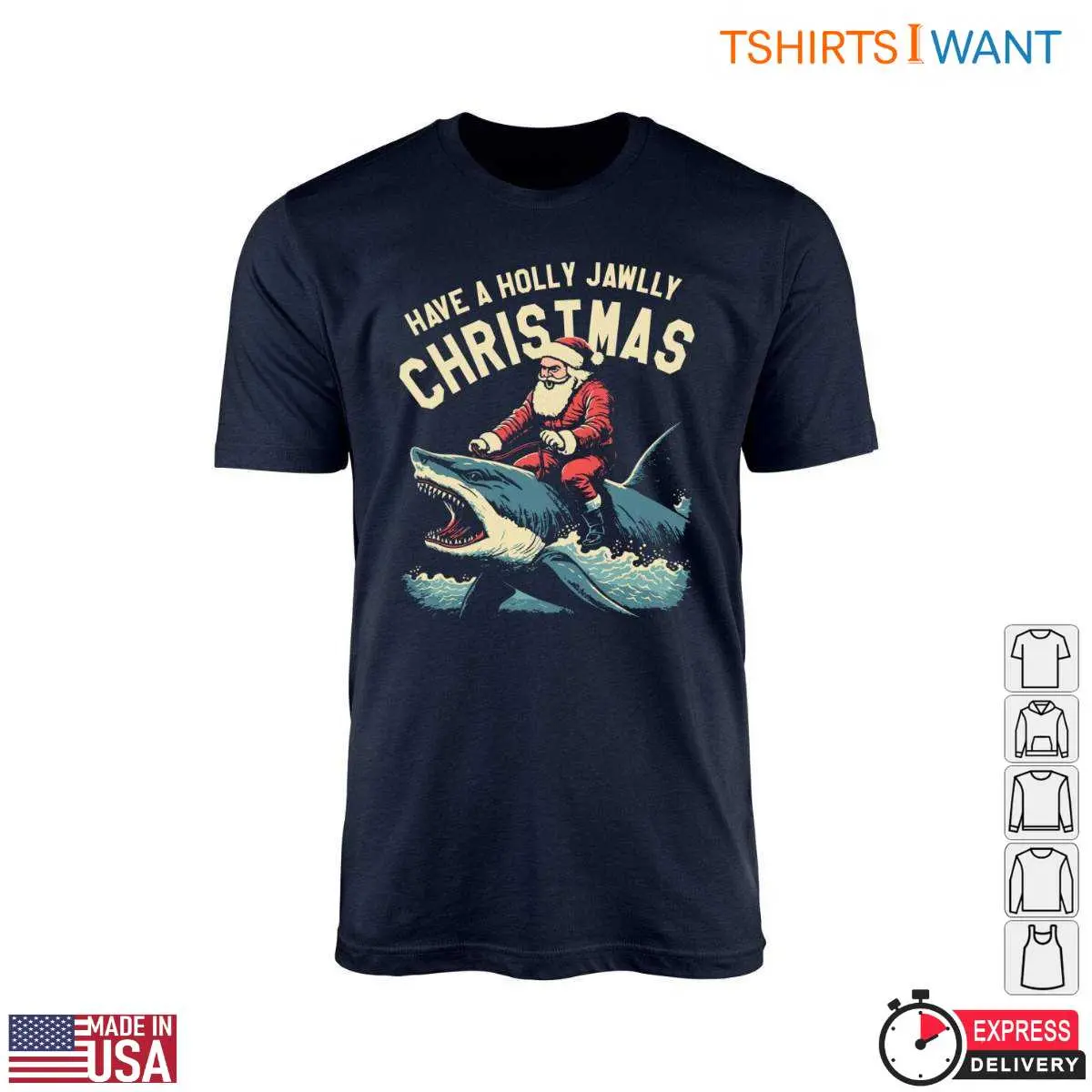 Santa Shark T-Shirt - Have a Holly Jawlly Christmas 10 Santa Shark T-Shirt Front View