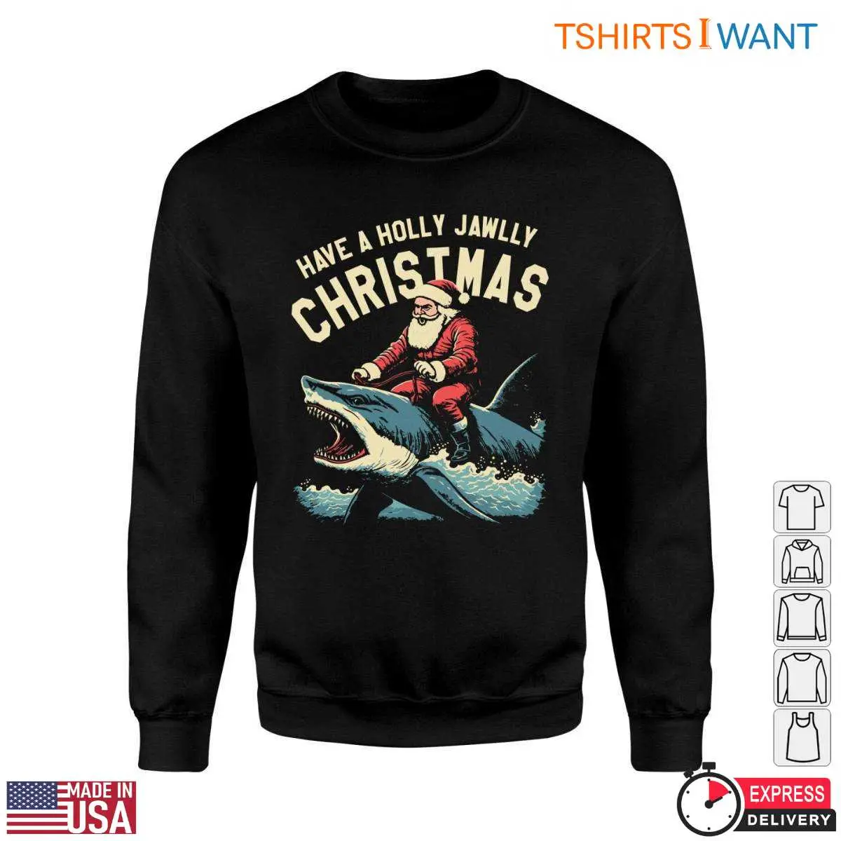 Santa Shark T-Shirt - Have a Holly Jawlly Christmas 11 Santa Shark T-Shirt Detail