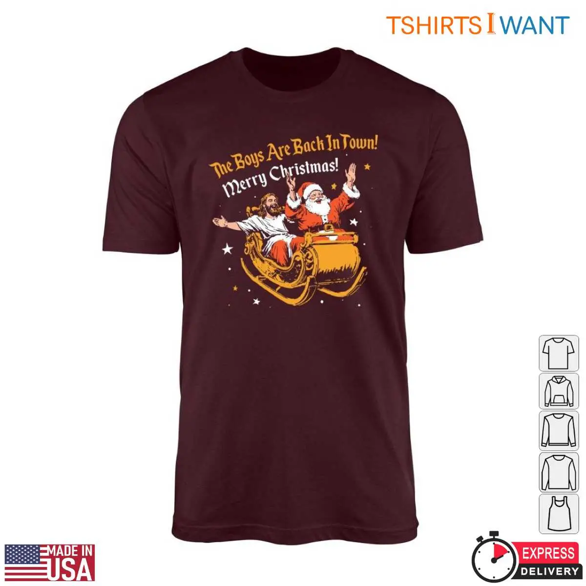 Santa and Jesus T-Shirt – Sleigh Ride Funny Christmas Tee 10 Santa and Jesus Sleigh Ride T-Shirt Front View