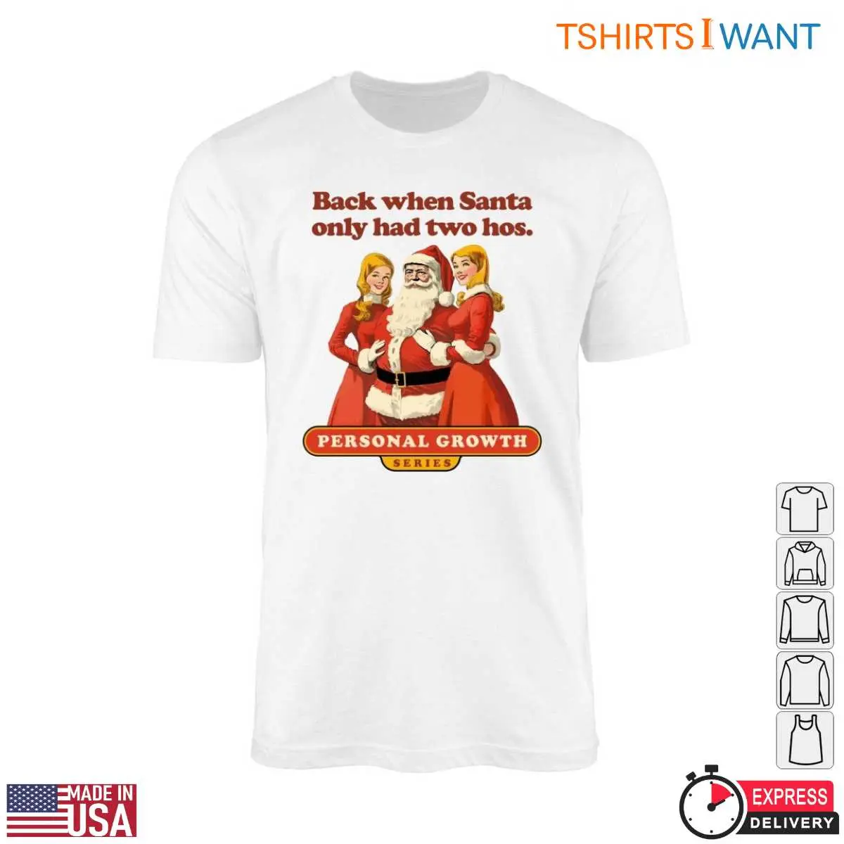 Santa'S Hos T-Shirt - 'Back When Santa Only Had Two Hos' Santa With Women Graphic 10 Santa's Hos T-Shirt Front View