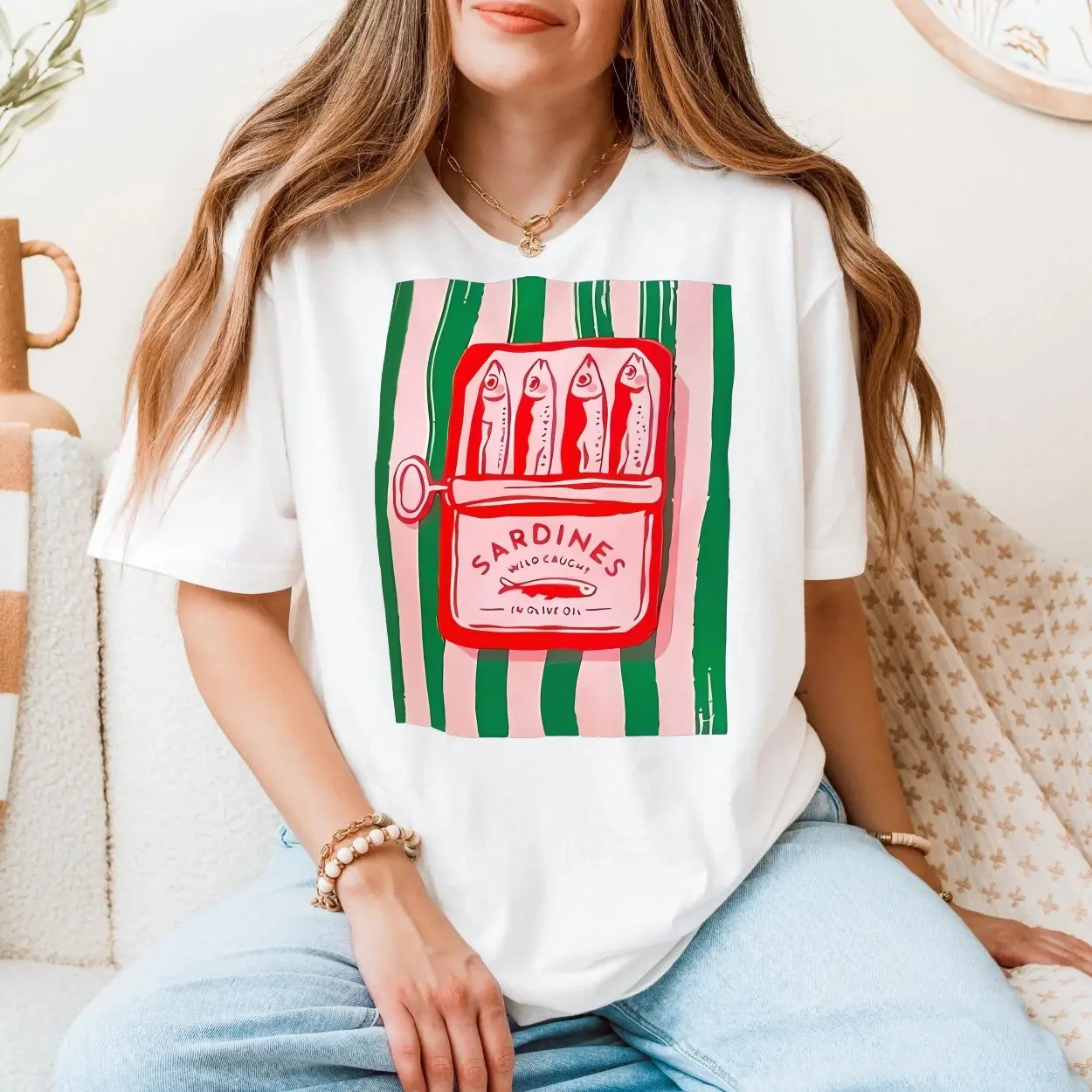 Sardines Wild Caught Retro Can Illustration E28093 Vintage Food Graphic T shirt 5.jpg