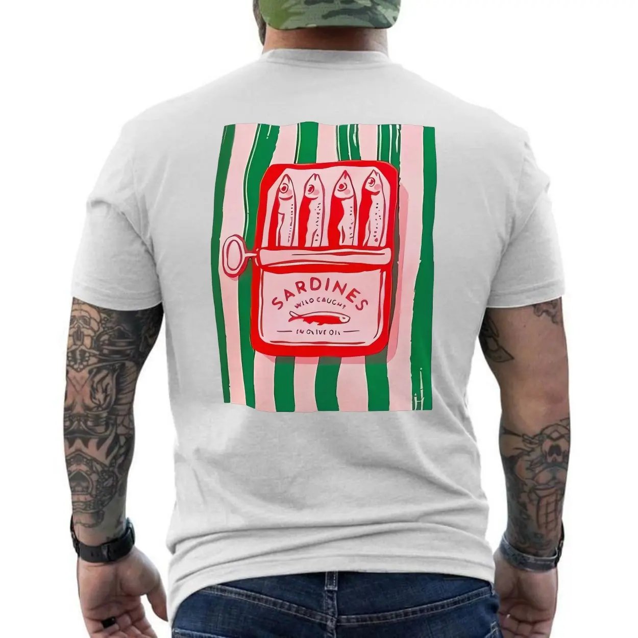Sardines Wild Caught Retro Can Illustration E28093 Vintage Food Graphic T shirt 6.jpg