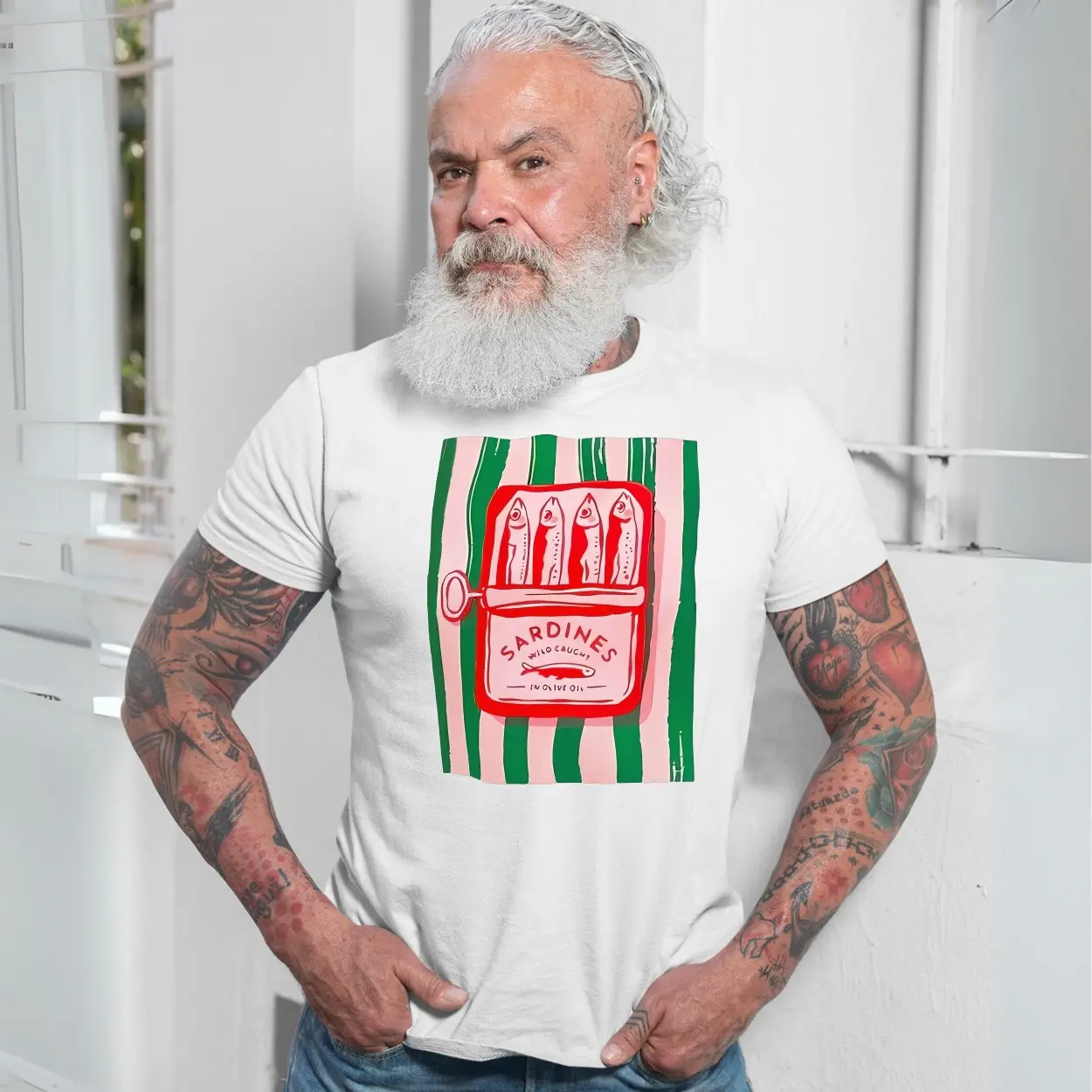 Sardines Wild Caught Retro Can Illustration E28093 Vintage Food Graphic T shirt 7.jpg