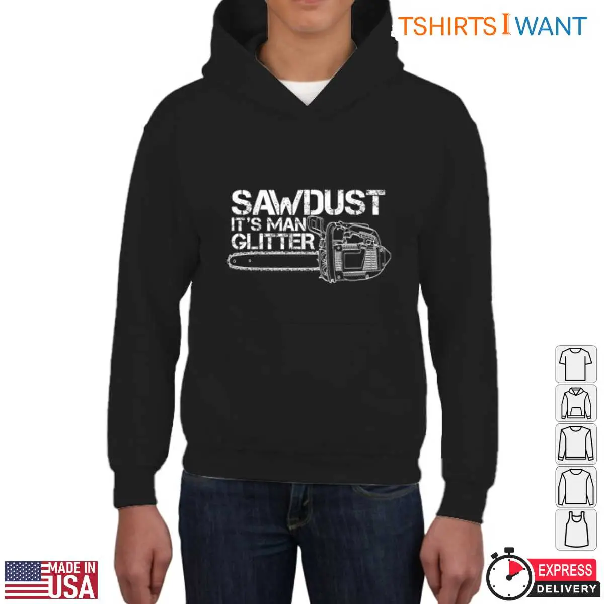 Sawdust It's Man Glitter T-Shirt - Funny Chainsaw Lumberjack Design 11 Sawdust It's Man Glitter T-Shirt Detail