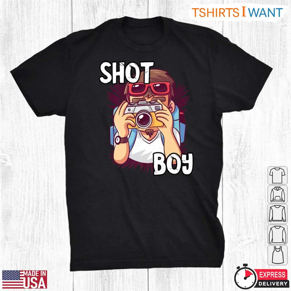 Shot Boy Photography Shirt - Funny Photographer Camera Design 2 Front view of Shot Boy Photography Shirt