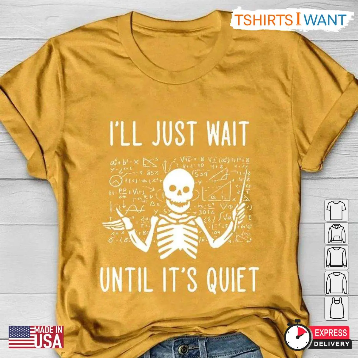 Skeleton Teacher Shirt, Funny 'I'll Just Wait Until It's Quiet' Tee, Gift for Teachers 13 Skeleton Teacher Shirt detail view