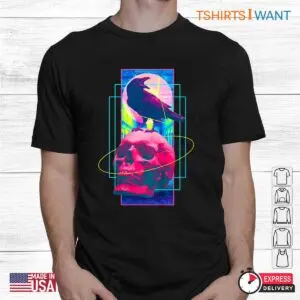 Skull And Crow: Vaporwave Skull And Crow Retro Aesthetic Halloween Shirt 5 Skull And Crow Vaporwave Spooky Tee 2 1.jpg