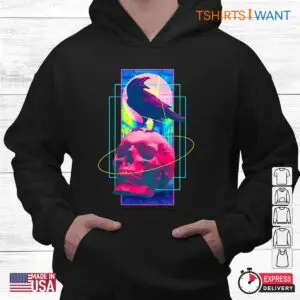 Skull And Crow: Vaporwave Skull And Crow Retro Aesthetic Halloween Shirt 7 Skull And Crow Vaporwave Spooky Tee 4 1.jpg