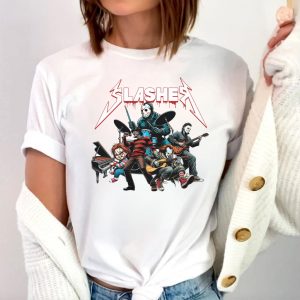 Slasher Horror Band Shirt – Funny Halloween Villains Rock Concert Tee 1