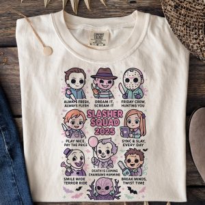 Slasher Squad 2025 Shirt – Cute Pastel Horror Movie Characters Tee 2