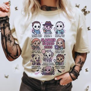 Slasher Squad 2025 Shirt – Cute Pastel Horror Movie Characters Tee 4