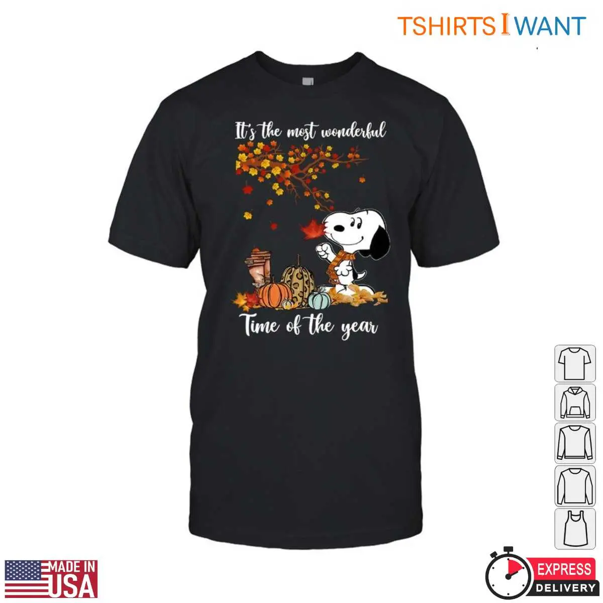 Snoopy Autumn Images T-Shirt - Celebrating Fall's 'Most Wonderful Time' Colorful Leaves & Harvest Motif Tee 10 Snoopy Autumn Images T-Shirt Front View