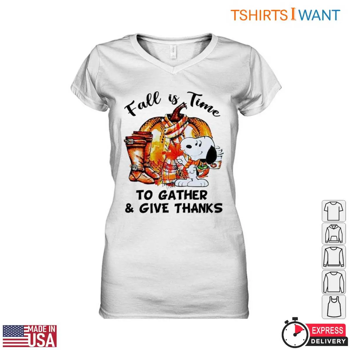 Snoopy Autumn T-Shirt - 'Fall is Time to Gather & Give Thanks' Harvest & Cornucopia Design Tee 15 Snoopy Autumn T-Shirt Detail
