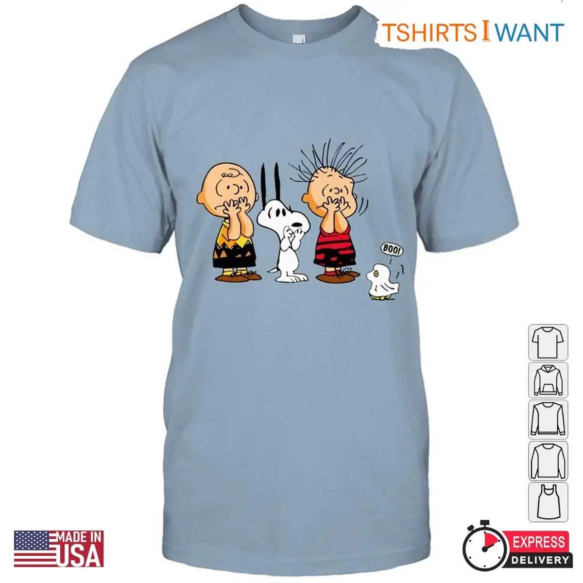 Snoopy 'Boo!' Women's T Shirt – Cute Halloween Graphic Tee for Peanuts Fans Light Blue