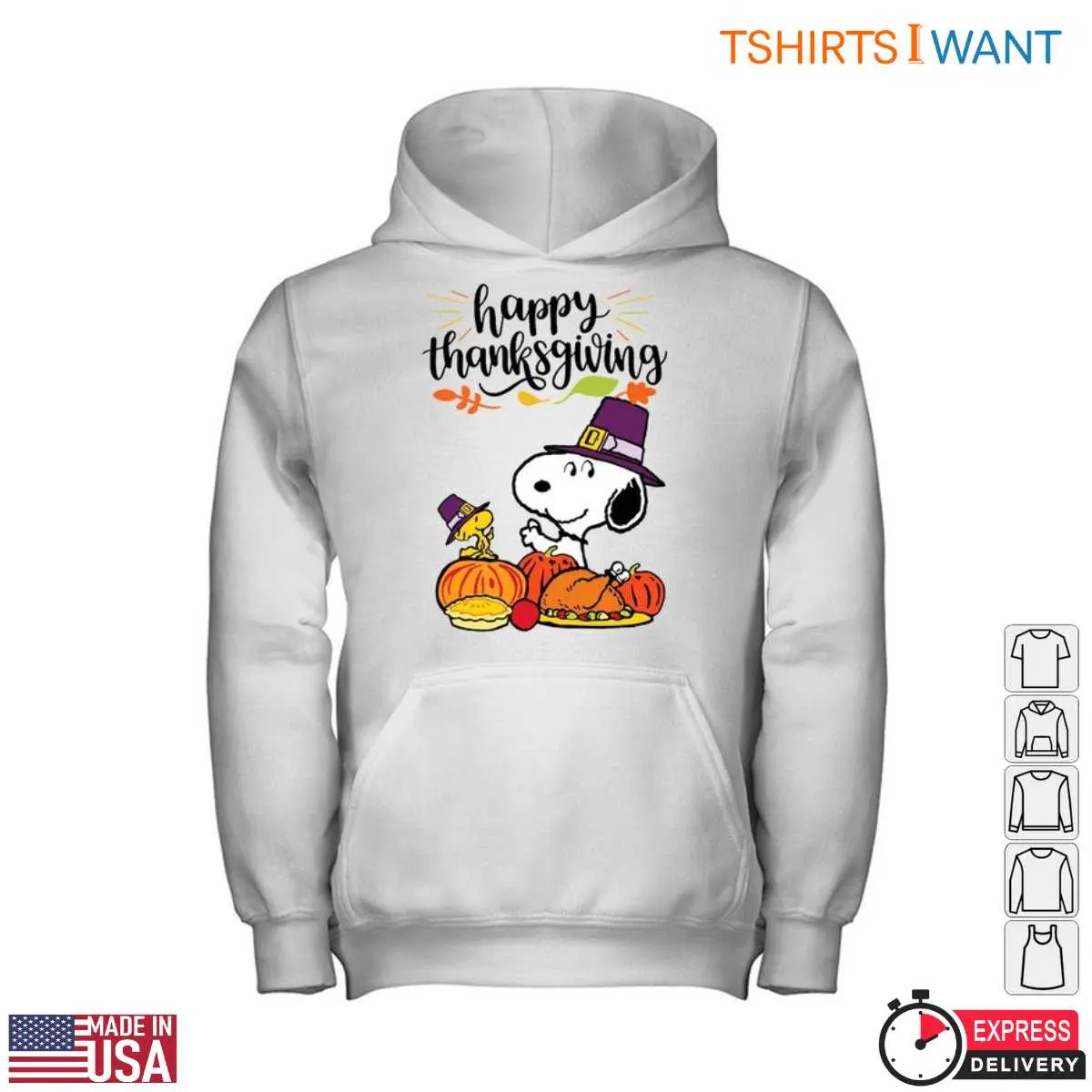 Snoopy and Woodstock Thanksgiving T-Shirt - Happy Thanksgiving Pumpkins and Fall Leaves Design 13 Snoopy and Woodstock Thanksgiving T-Shirt Detail