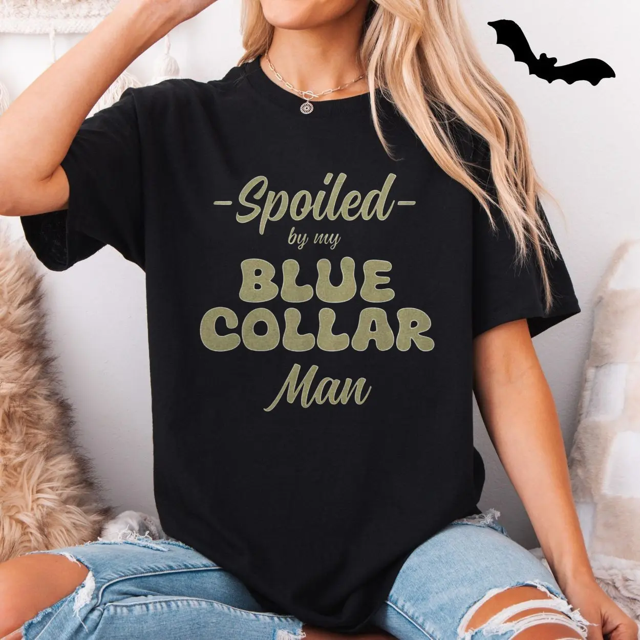 Spoiled by My Blue Collar Man T Shirt E28093 Retro Graphic Tee Unisex Black Shirt 5.jpg