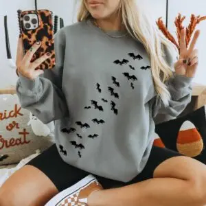 Bat Halloween Haunted House Sweatshirt - Spooky Season Gif