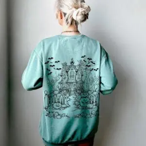 Bat Halloween Haunted House Sweatshirt - Spooky Season Gif 6 Bat Halloween Haunted House Sweatshirt - Spooky Season Gif Cyan