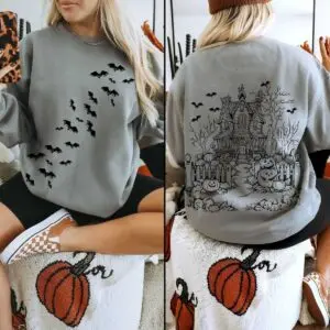 Bat Halloween Haunted House Sweatshirt - Spooky Season Gif 7 Bat Halloween Haunted House Sweatshirt - Spooky Season Gif Grey