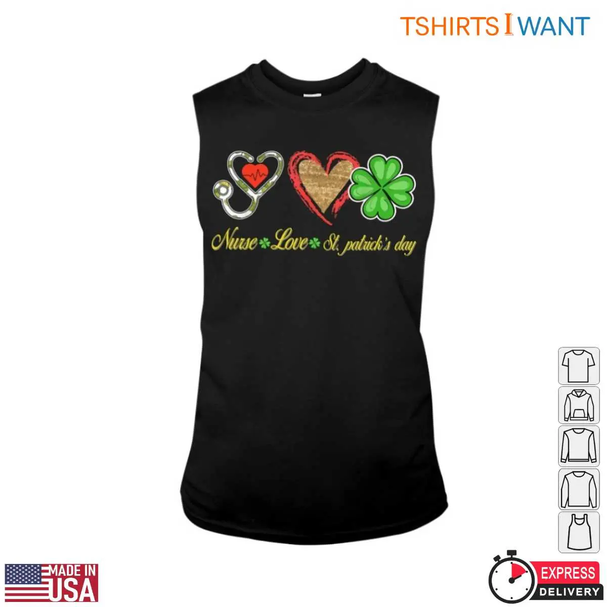 St. Patrick's Day Nurse T-Shirt - Nurse Love, Heart & Shamrock Design 13 St Patrick's Day Nurse T-Shirt Detail View