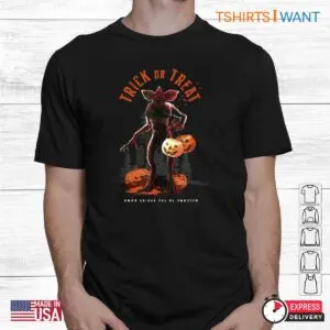 Stranger Things Halloween Shirts: Demogorgon Trick Or Treat Fright Halloween Costume 5 Stranger Things Halloween Shirts Demogorgon Fright Tee 2 1.jpg