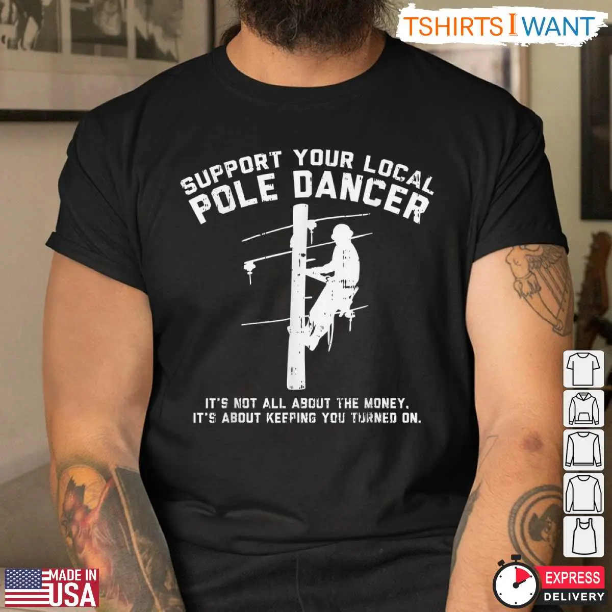 Support Your Local Pole Dancer Funny Lineman T-Shirt 9 Support Your Local Pole Dancer Lineman T-Shirt Detail