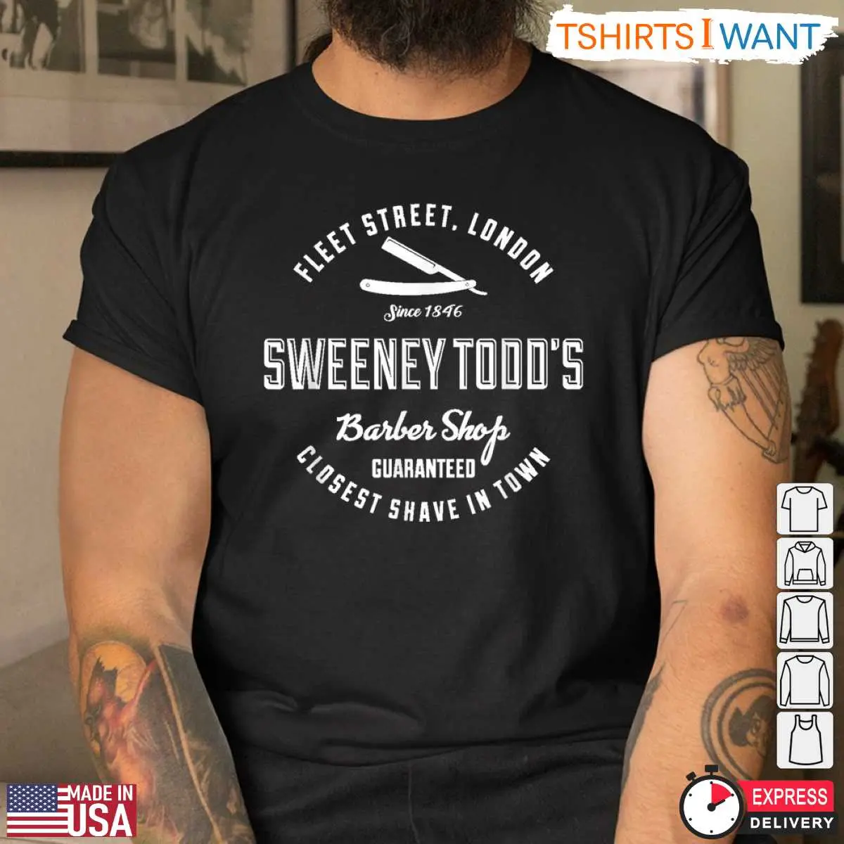 Sweeney Todd Vintage Barber Shop T-Shirt 9 Sweeney Todd T-Shirt Detail