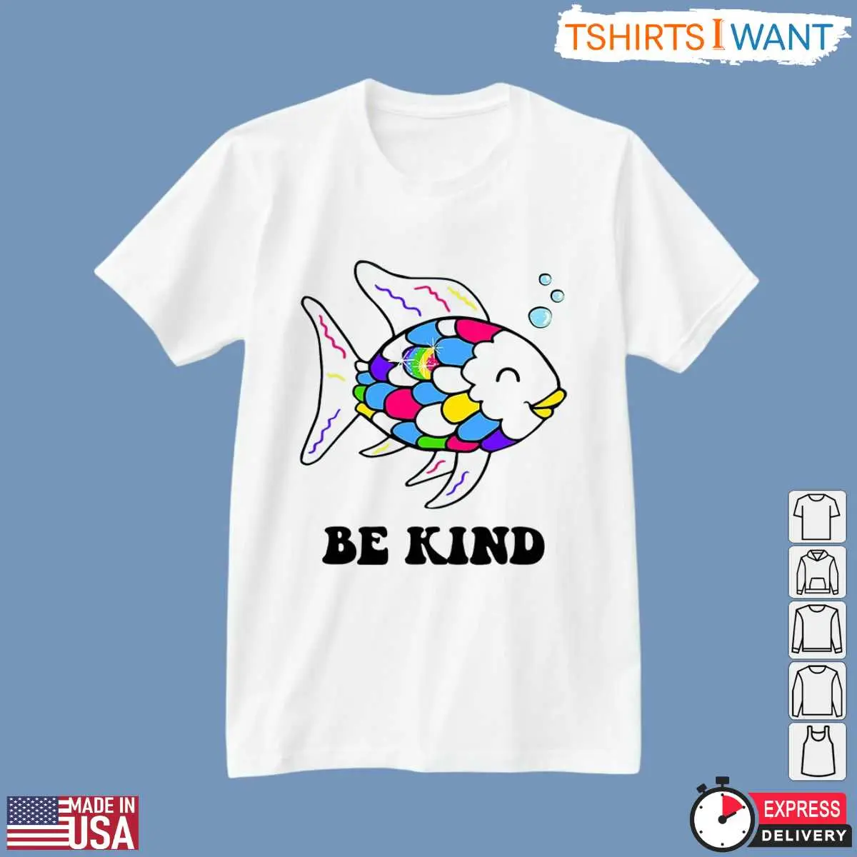 Cool Fishing Shirt - Be Kind Rainbow Fish Teacher Life Back To School Tee 10 Rainbow Fish Teacher Shirt Front View