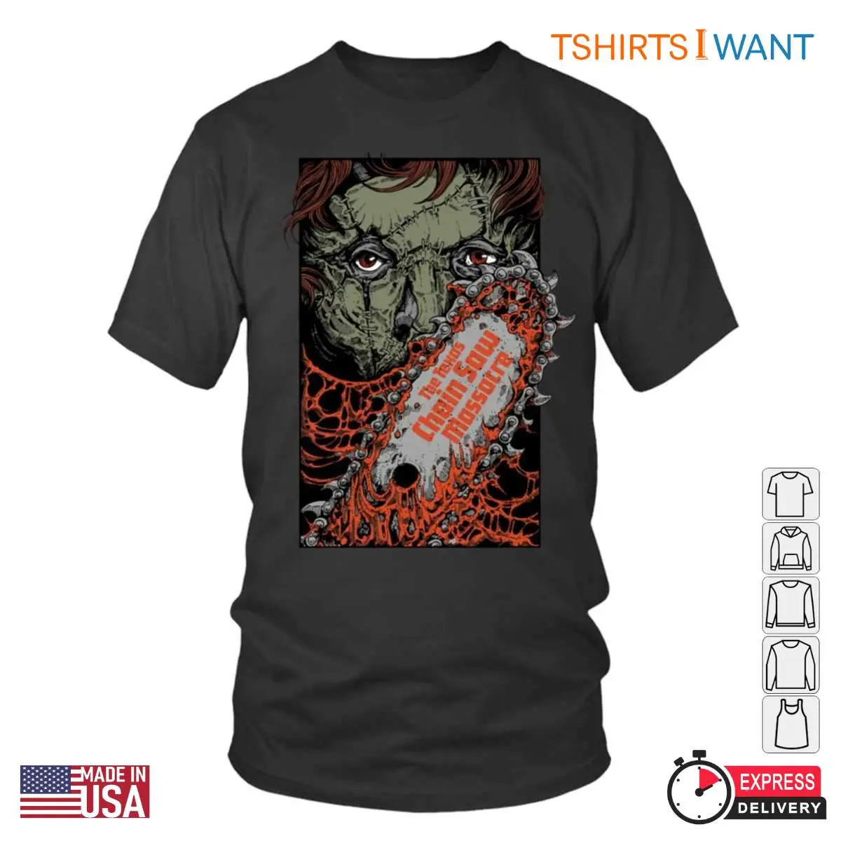 Texas Chainsaw Massacre Leatherface Chainsaw Graphic Tee Horror Movie Art 1 1.jpg