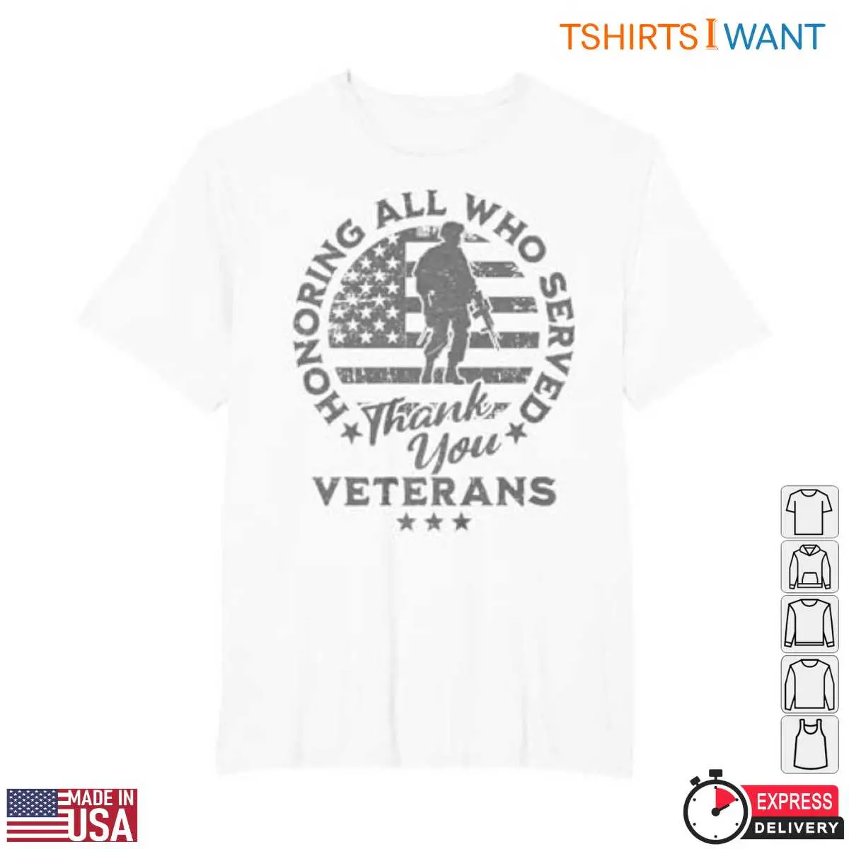 Thank You Veterans T-Shirt - Honoring All Who Served American Flag Graphic Tee 14 Thank You Veterans T-Shirt Front View