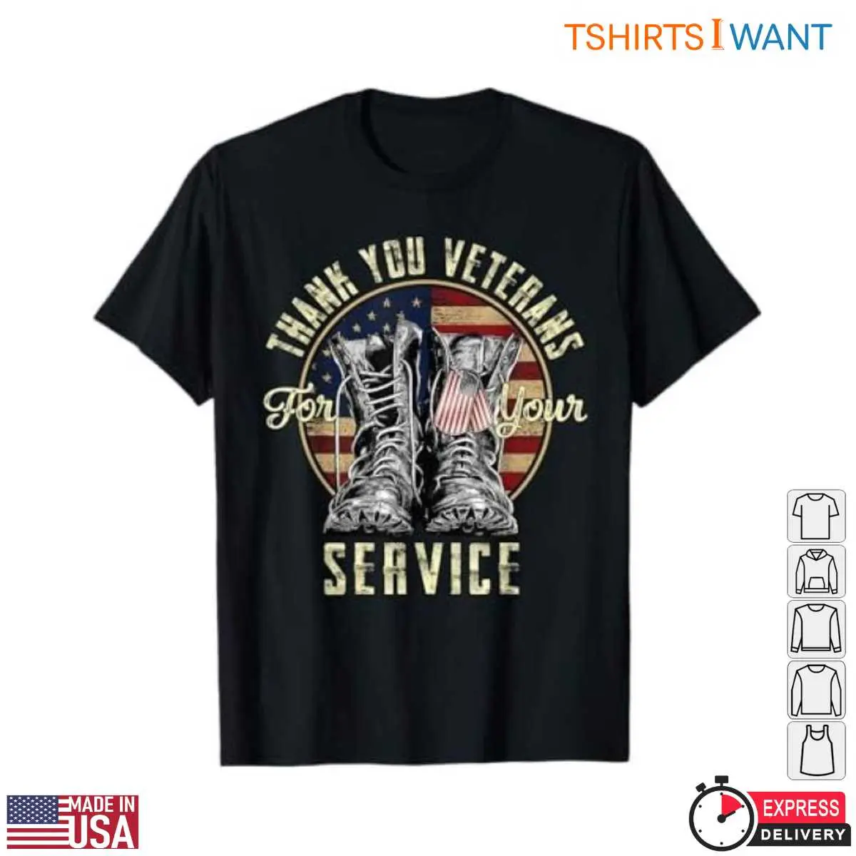 Thank You For Your Service Veterans T-Shirt - Patriotic Military Boots Graphic 12 Thank You Veterans T-Shirt Front View
