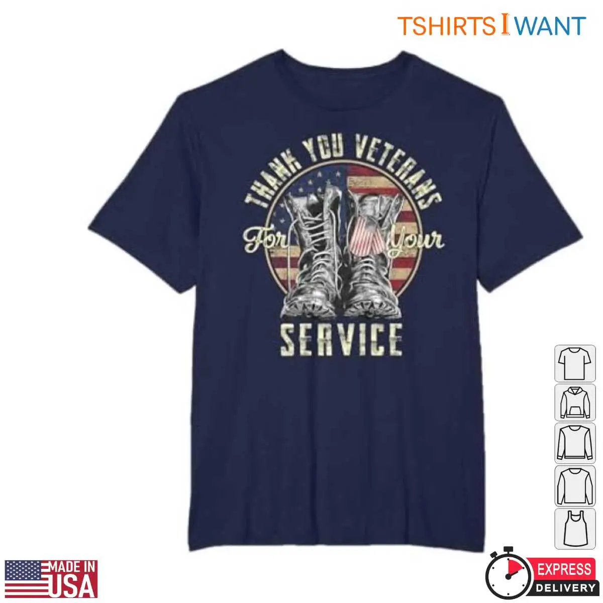 Thank You For Your Service Veterans T-Shirt - Patriotic Military Boots Graphic 13 Thank You Veterans T-Shirt Detail View